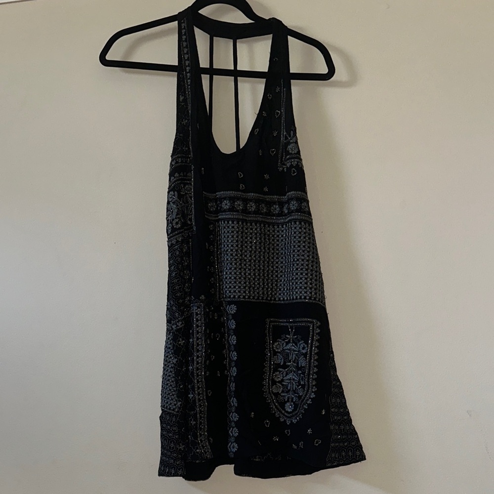 Free People Black and Gray Mini Dress